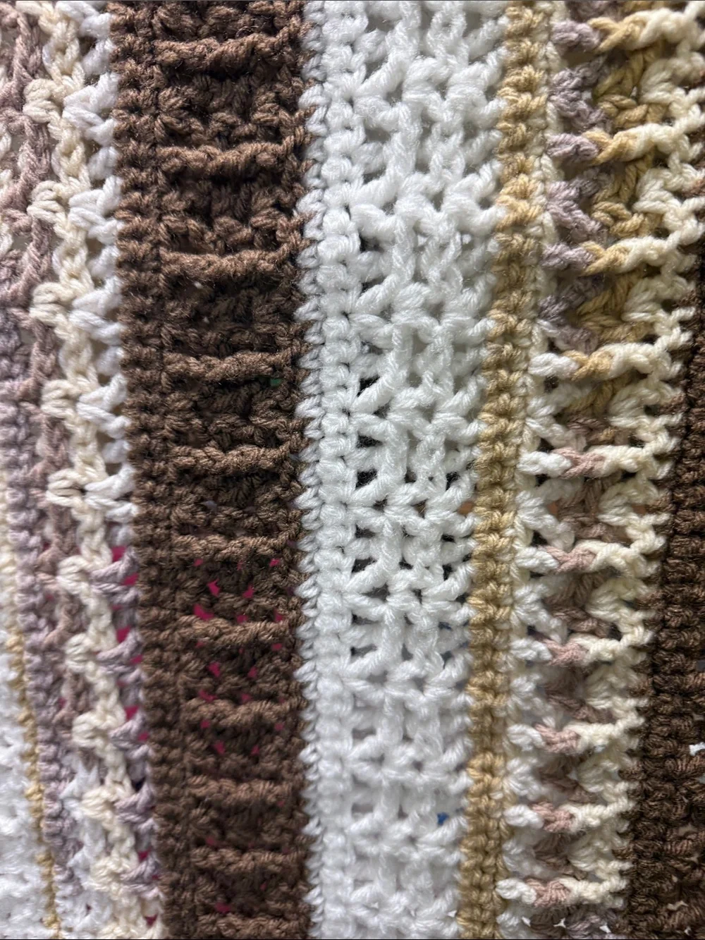 Handmade Brown and Cream Striped Crochet Throw Blanket